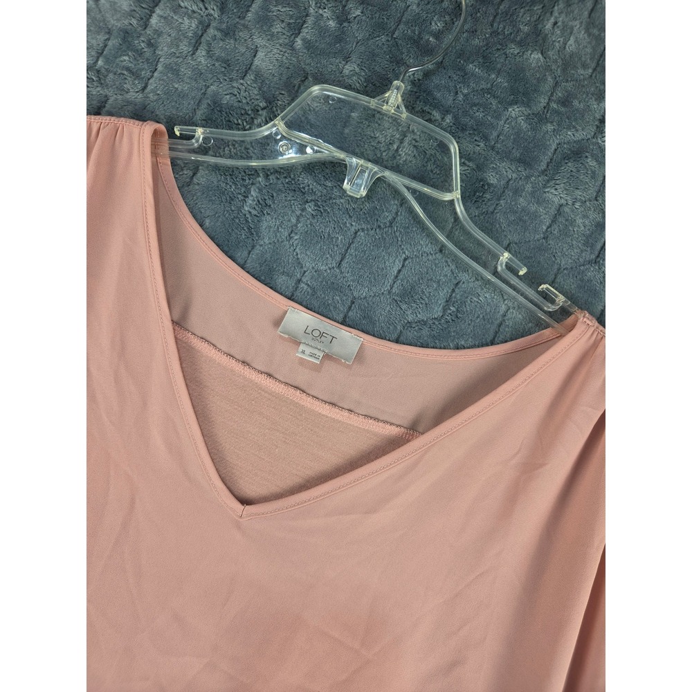 LOFT Outlet Womens XL Pink Mixed Media V-Neck Dolman Short Sleeve Blouse Top